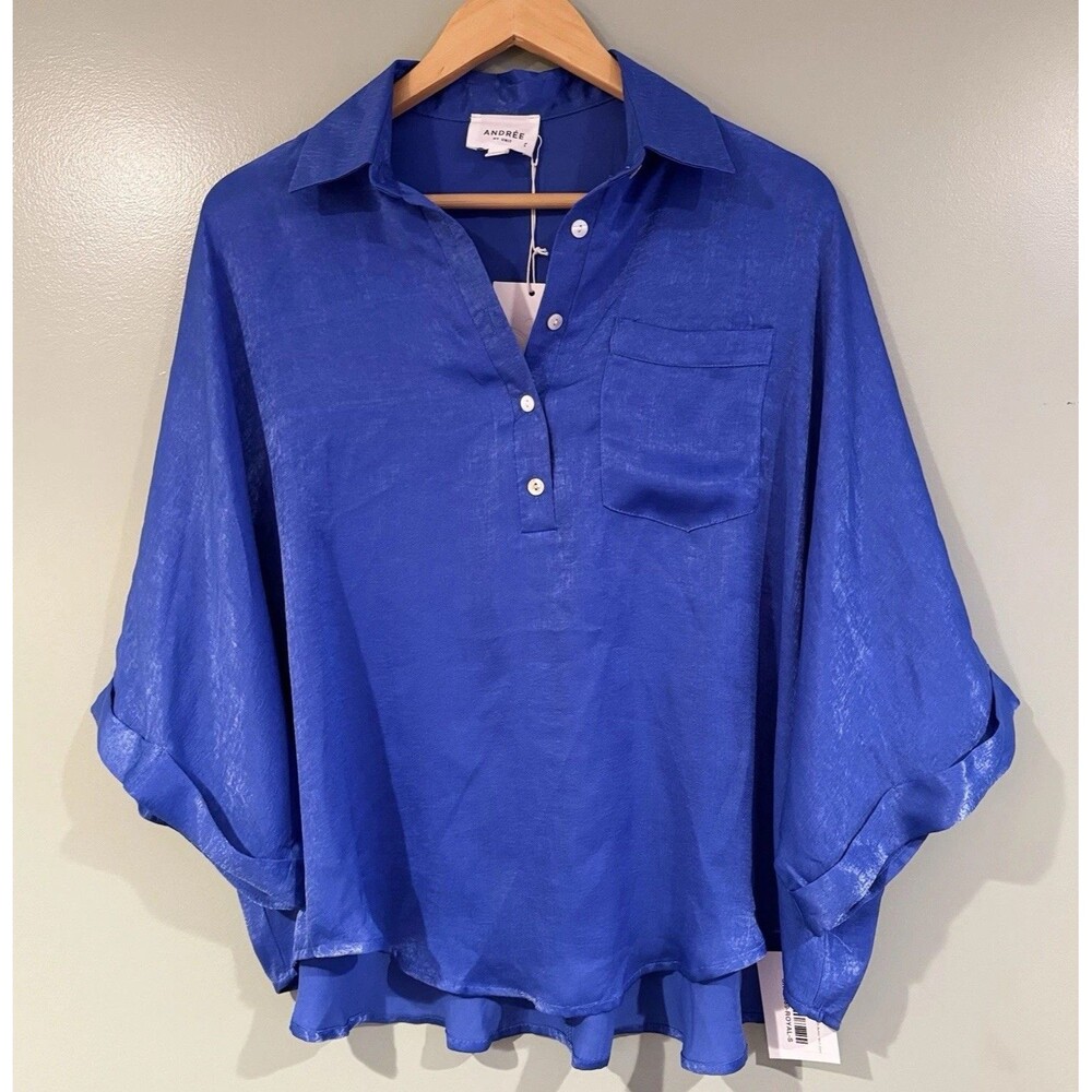 NWT NEW Andree By Unit Women’s S Kimono Blouse Royal Blue Oversized W Buttons